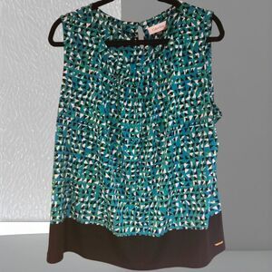 Calvin Klein sleeveless cowl neck teal & black blouse Plus Size- 2x